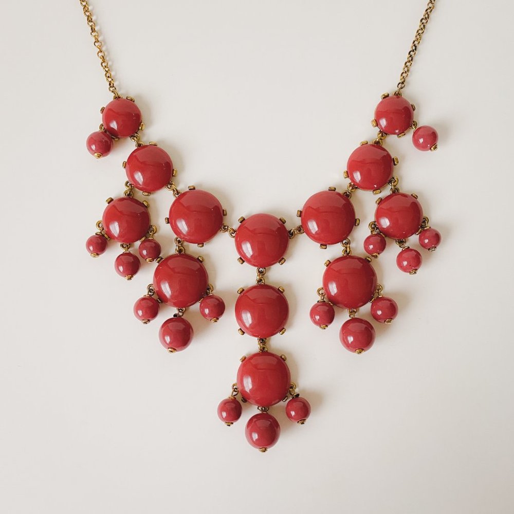 Liz Claiborne Brick Red Bauble Bubble Bib Statement Gold Frontal Necklace